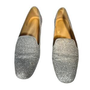 J Crew Womens Silver Sparkle Shoes Size 7.5 Slip On Ballet Flats Minor Flaws